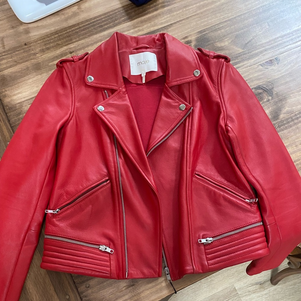 Authentic Maje red leather jacket